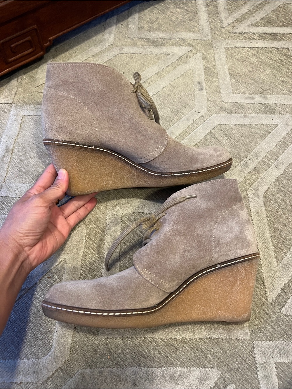 j crew mcallister Suede Wedge Ankle Boots - beige tan taupe size 8